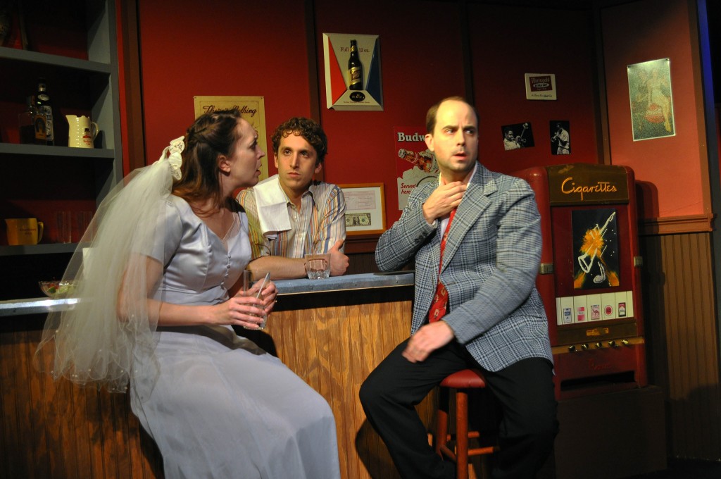 Image: Andra Whitt as Terry, Ari Post as Clifford and Bobby Welsh as Jonesy in the Providence Players Production of Side Man.