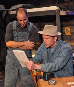  Bobby Welsh as Whit and Ian Wade as Slim in the Providence Players Production Of Mice and Men -Photo by Chip Gertzog