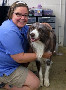 Pagan as The Dog in his Providence Players debut with owner/trainer Laura Sharkey - Providence Players Of Mice and Men Photo By Chip Gertzog