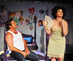 Michael Donahue and Julie Janson in a scene from the Providence Players comedy hit "The Glass Mendacity" Photo by Chip Gertzog Providence Players