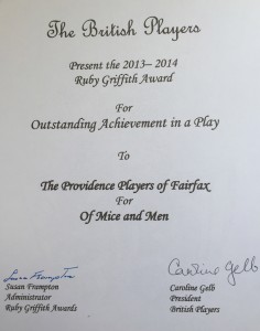Of Mice and Men 2013-2014 Ruby Griffith Award