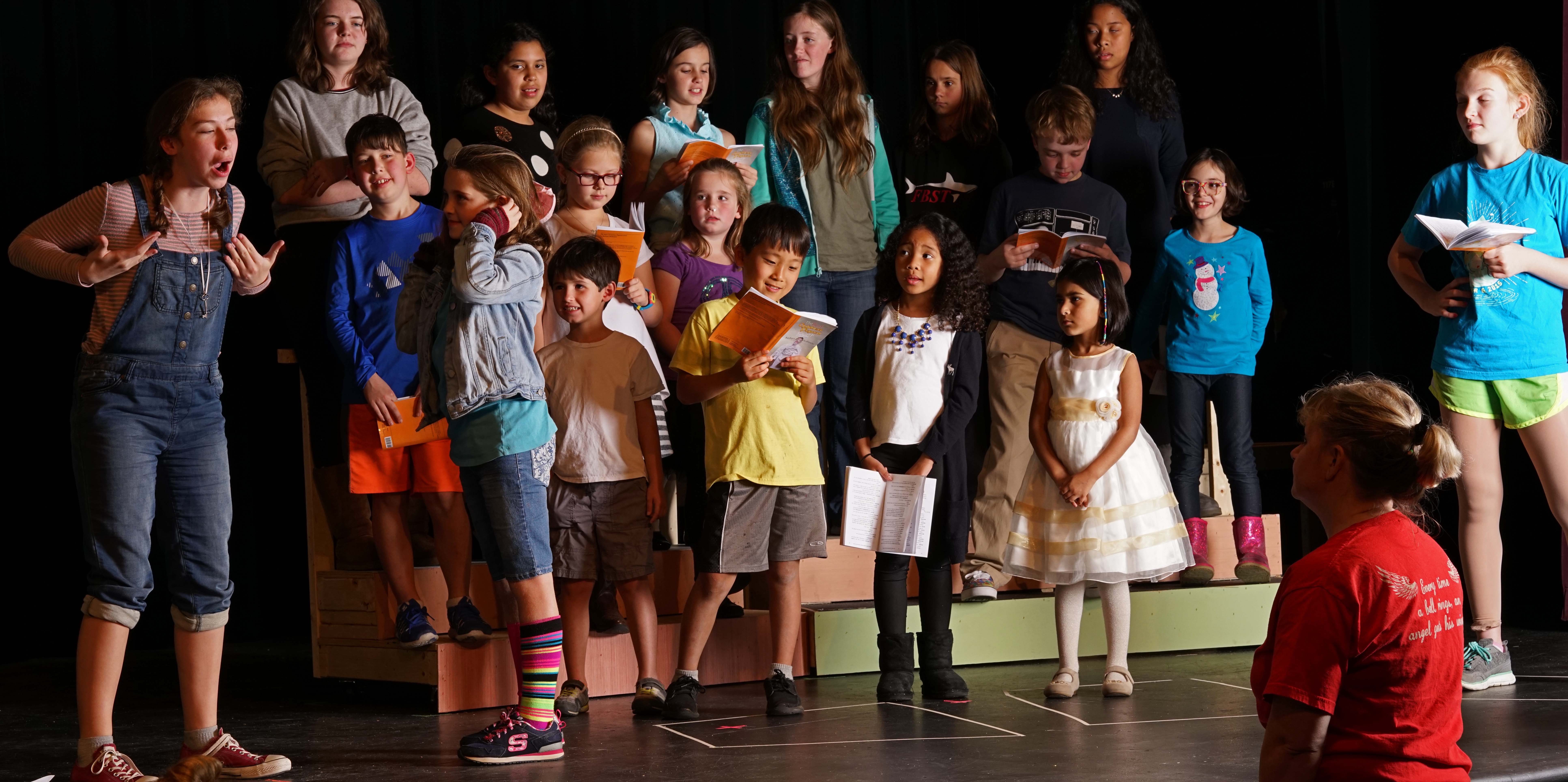 Providence Players The Best Christmas Pageant Ever Director Liz Mykietyn and the kids in the cast. Photo by Rob Cuevas Providence Players