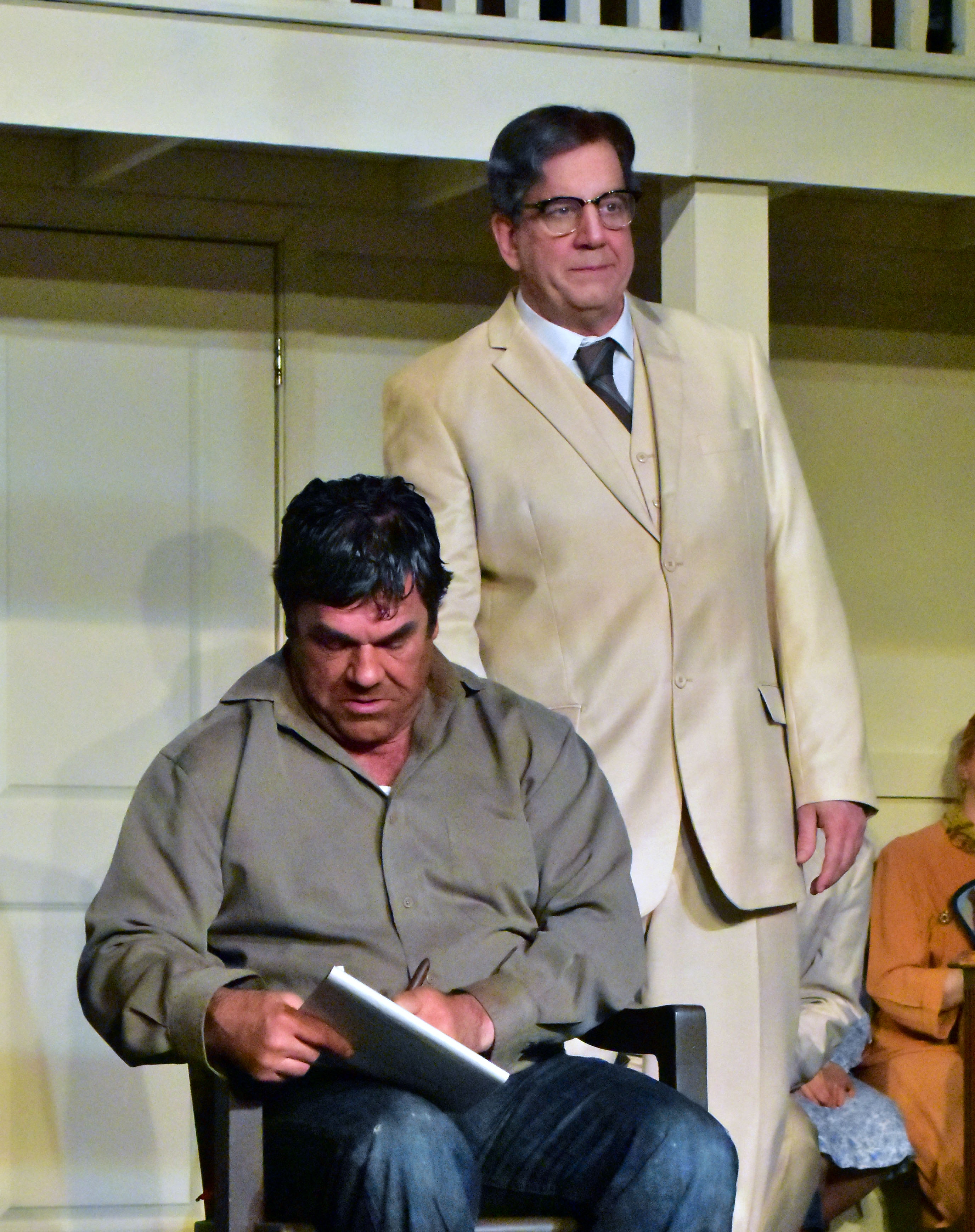 Michael Donahue as Bob Ewell and Robert Heinly as Atticus Finch in To Kill a Mockingbird Photo by Chip Gertzog Providence Players